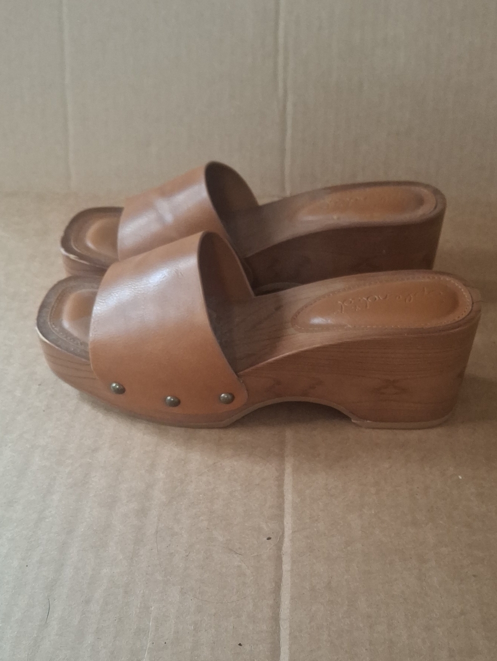 Splendid Brexlee Tan Faux Wood Wedge Platform Slide Sandals 7.5M